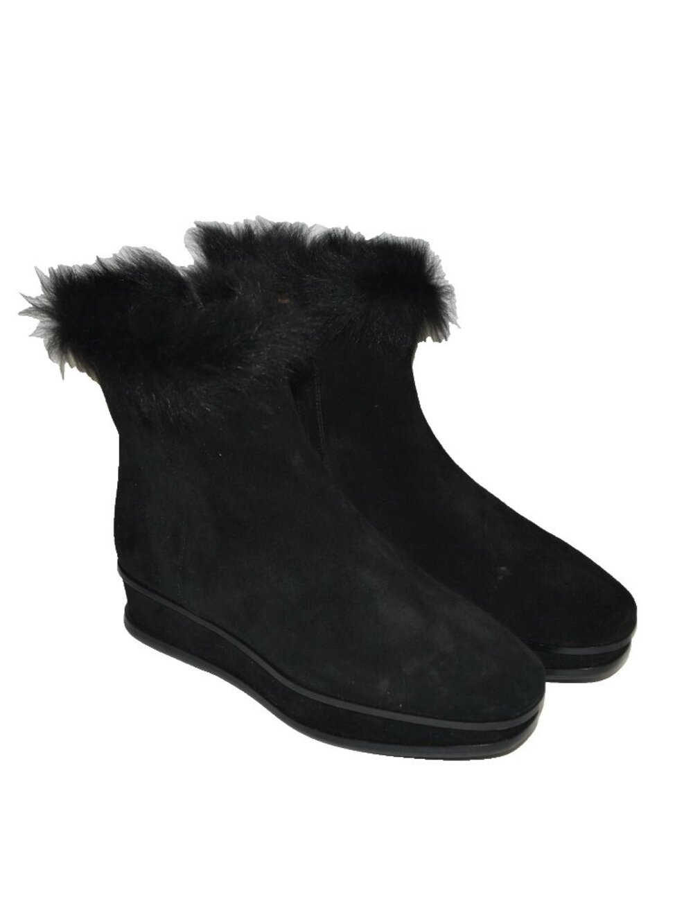 New Tory Burch 'Marcel' Genuine Shearling Wedge Booties Black Suede Fur 7 DD14